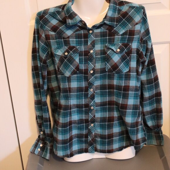 Bit & Bridle Large Flannel Western Style Pearl Snap 100% Cotton Flannel Shirt - Picture 1 of 13